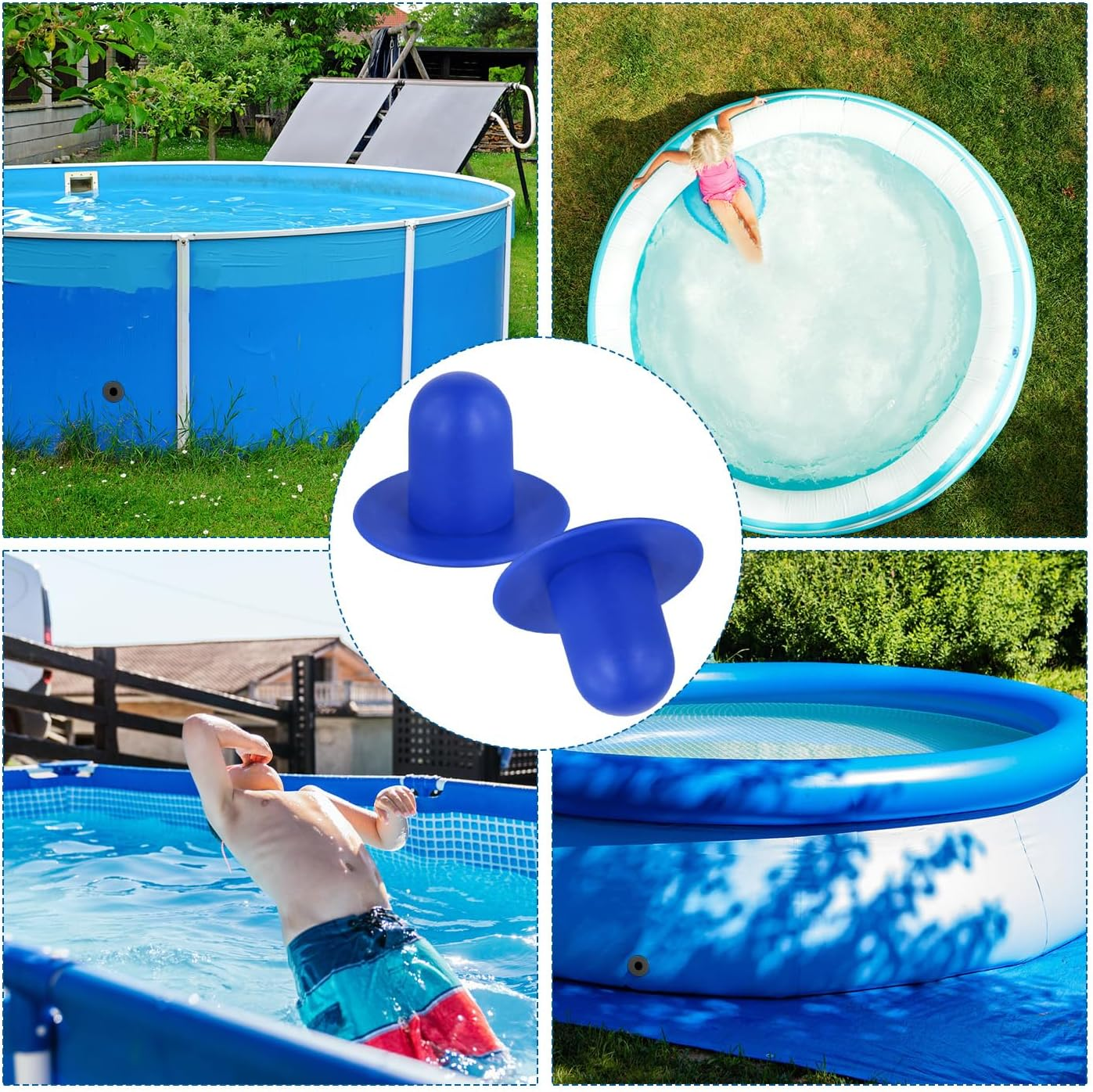 6Pcs Pool Plugs for above Ground Pool, Rubber Pump Filter Hole Stopper Plugs Swimming Pools Wall Plug Replacement for Intex (Blue) image number 5