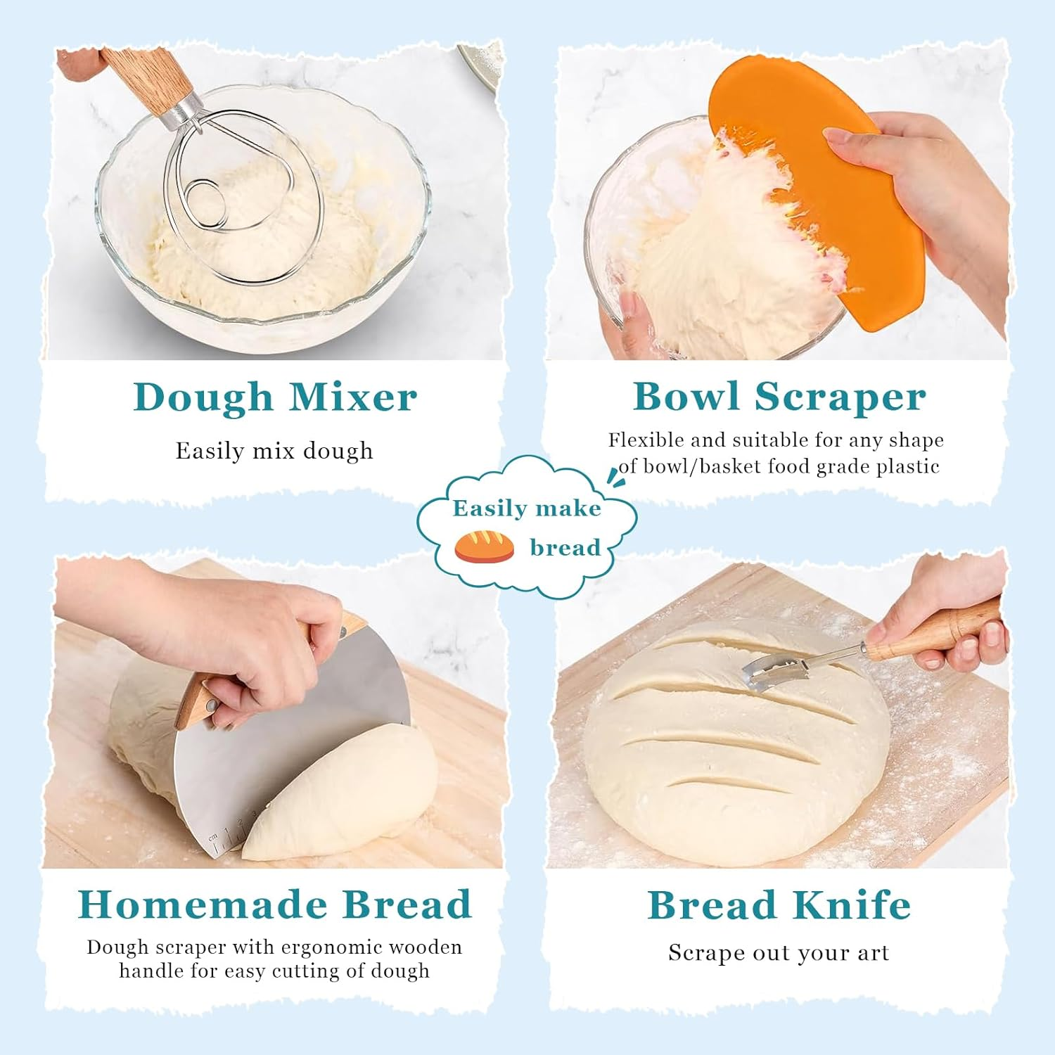 Banneton Bread Proofing Basket, Sourdough Bread Baking Supplies,Round 9 Inch Complete Sourdough Starter Kit,Bread Proofing Basket,Bread Making Supplies Tools for Baking,Banneton Basket Gift Set image number 5