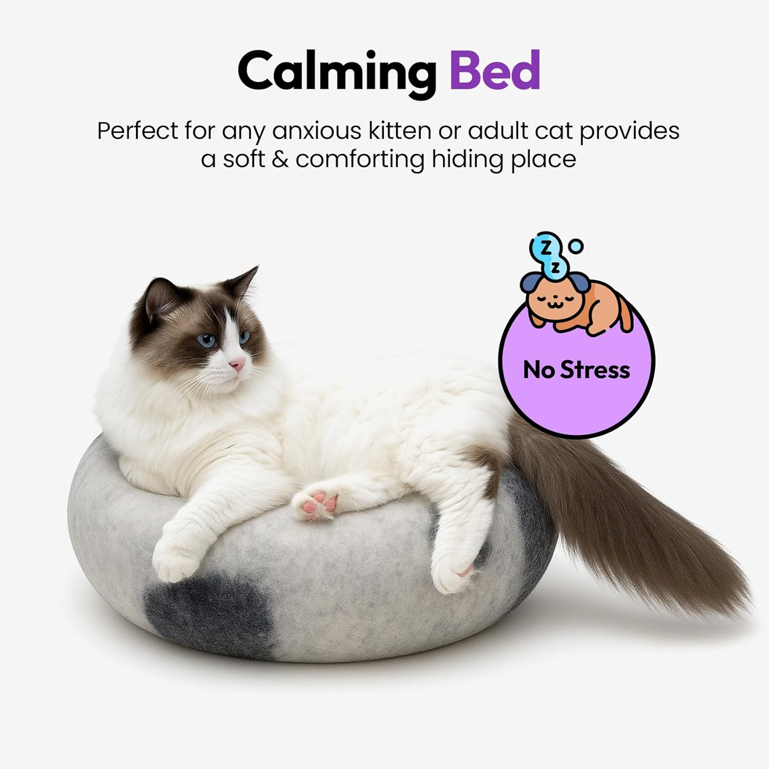 Luxury Cave Bed &ndash; Handmade Merino Wool Felt Hideaway, Vet-Designed Condo, Hypoallergenic Pet House, Cozy Igloo Bed for Kittens, Eco-Friendly Modern Pet Furniture image number 2