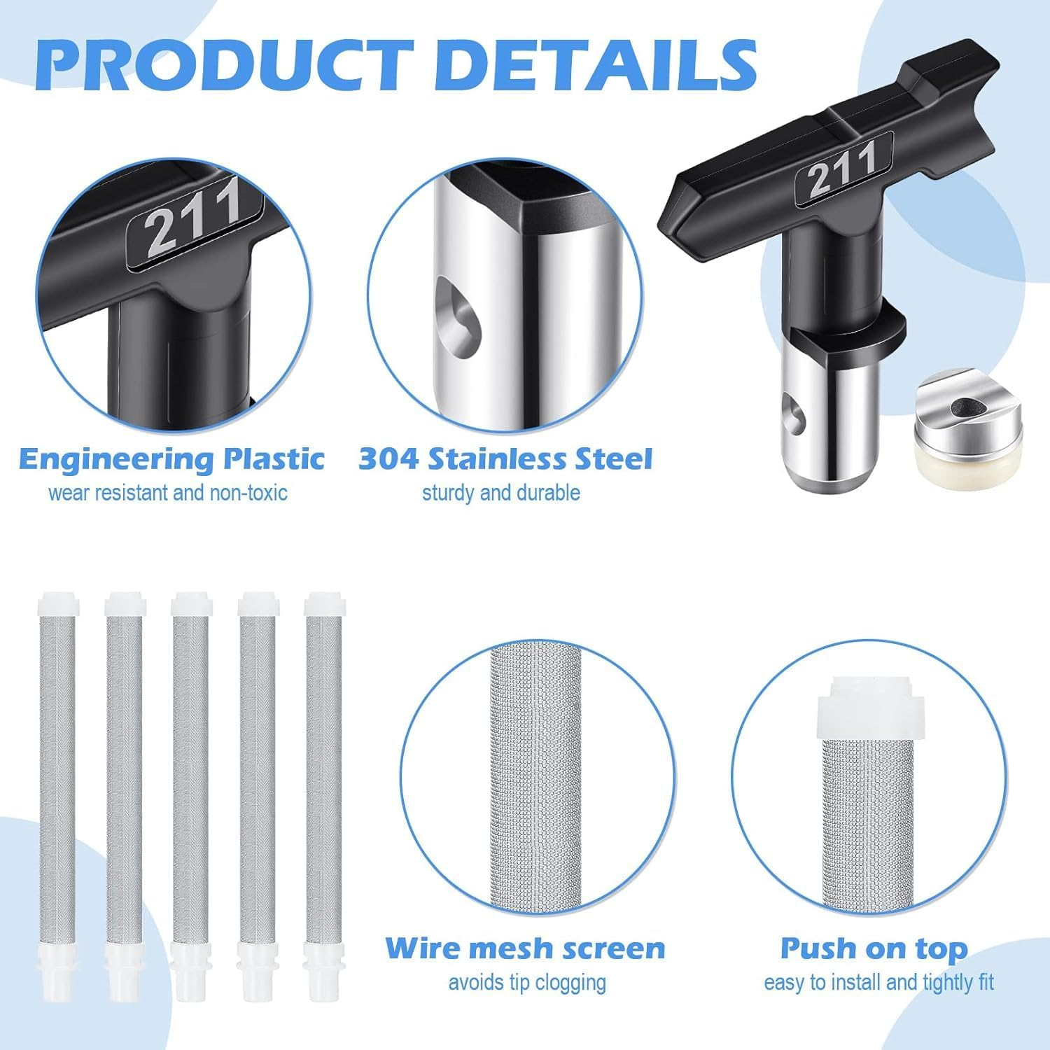 Airless Paint Sprayer Gun Kit 12-Piece- Complete Set with Nozzle Guard, 5 Spray Tips (211/313/415/517/623) & 5 Mesh Filters, Professional Spray Gun for Painting, Furniture, Fences & DIY Projects image number 4
