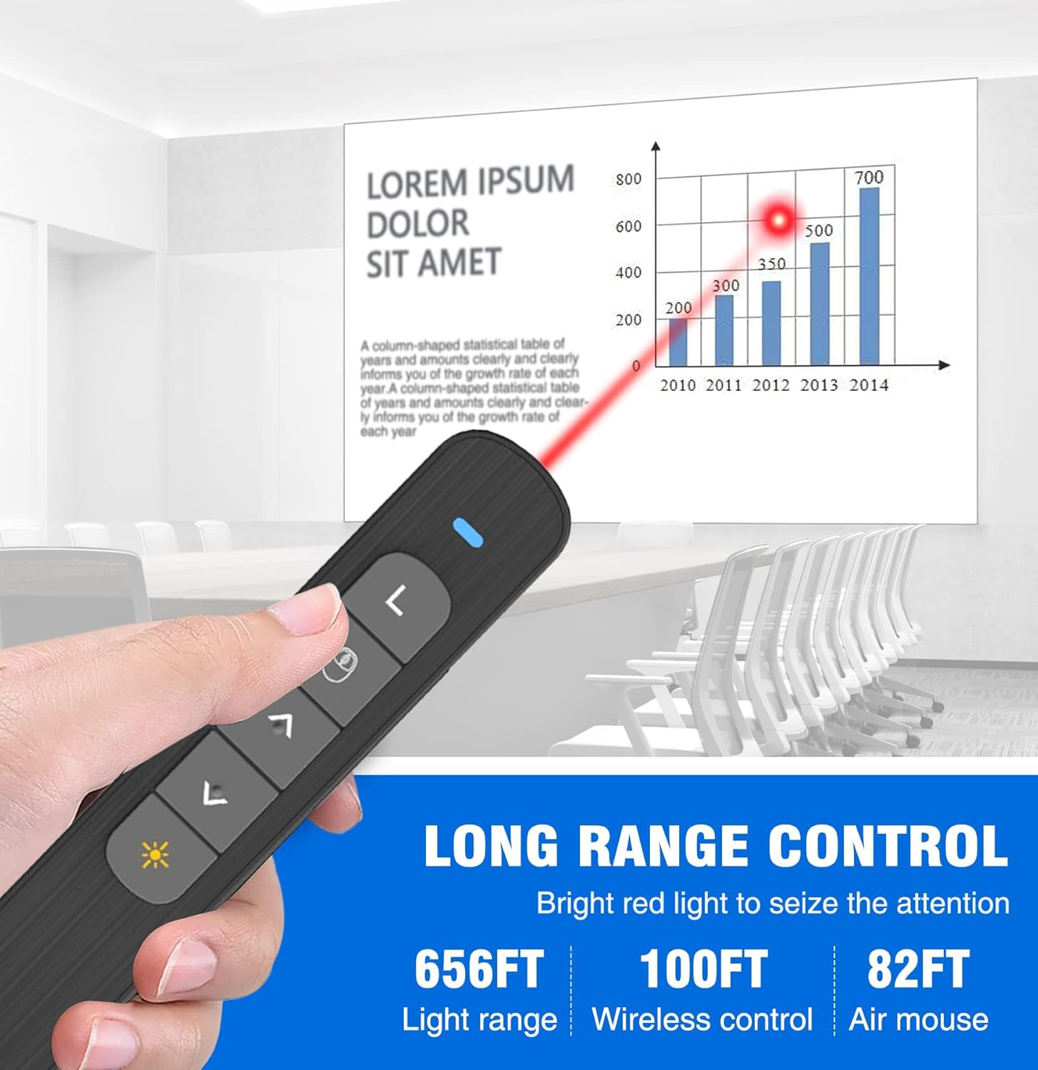 Wireless Presenter Remote with Air Mouse Control, Rechargeable USB Presentation Clicker PPT Pointer RF 2.4GZ Powerpoint Clicker Slide Advancer for Computer Laptop Mac, Red Light - Black