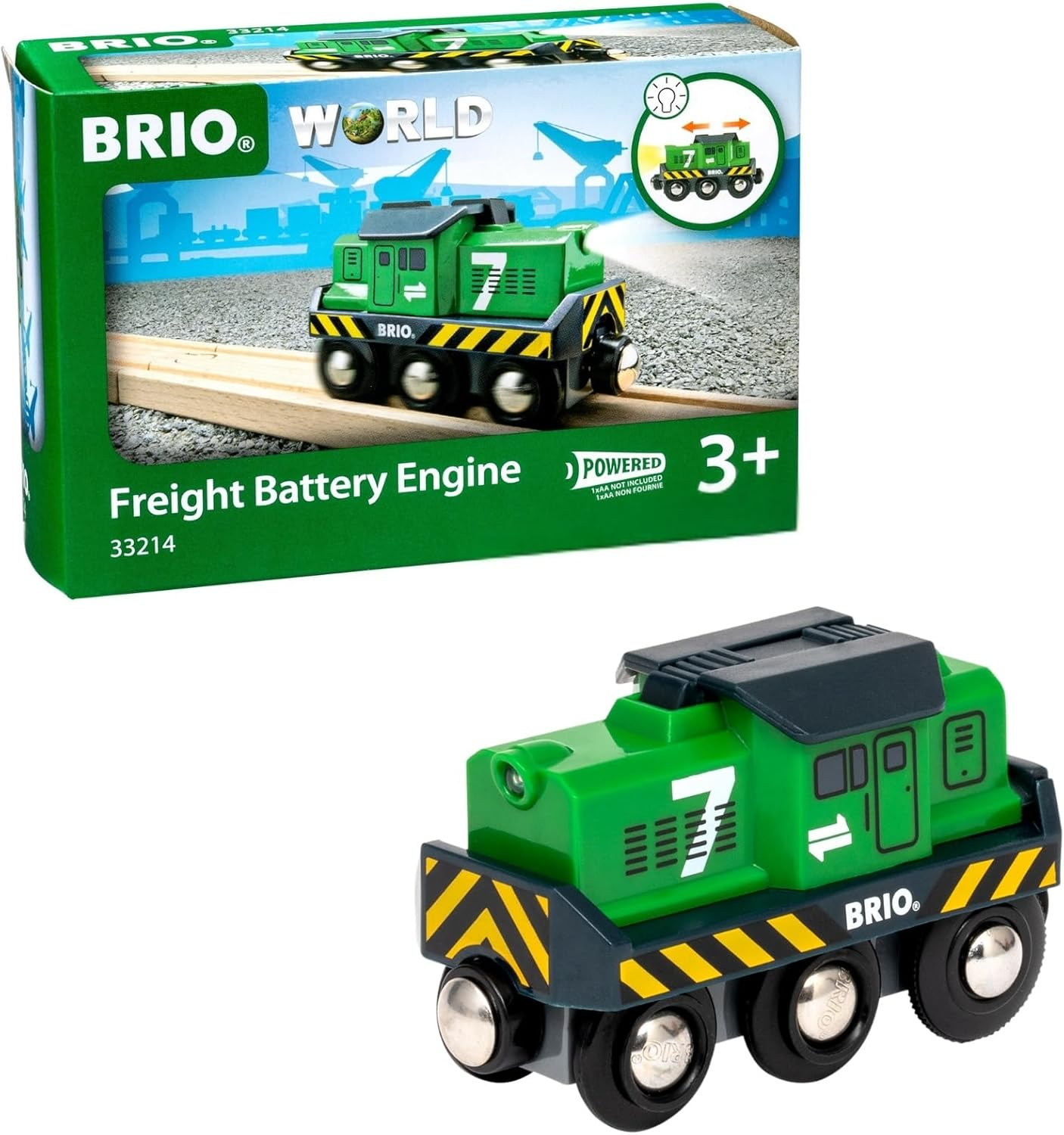 BRIO World 33214 - Freight Battery Engine &ndash; Motorized Wooden Train with Working Headlights, Compatible with BRIO Railway Sets, Fun Play for Kids Ages 3+ image number 3