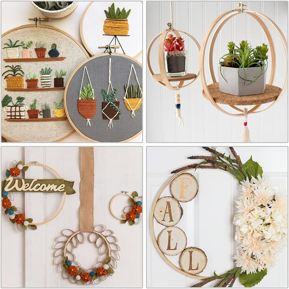 5 Pieces Assorted Sizes Bamboo Hoops Large Embroidery Hoop 5 to 10 Inches Circle Cross Stitch Ring Hoop image number 3