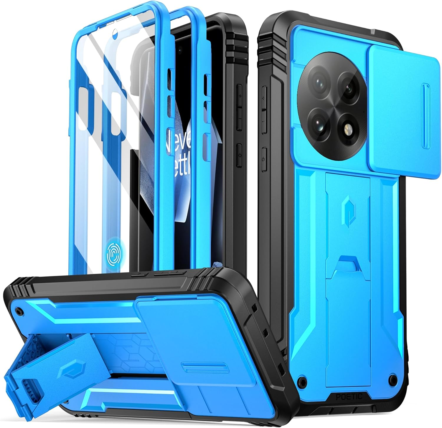 Poetic Revolution Case for Oneplus 13 5G, [Slide Camera Cover], Built-In Screen Protector [Work with Fingerprint ID], [2 Front Frame] Full Body Rugged Shockproof Case with Kickstand, Black