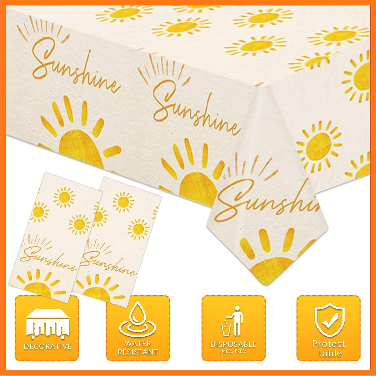 2 Pack Sunshine Tablecloth Boho Sun Birthday Party Table Covers Hippie First Trip around the Sun Decorations 51.2"X86.6" image number 1