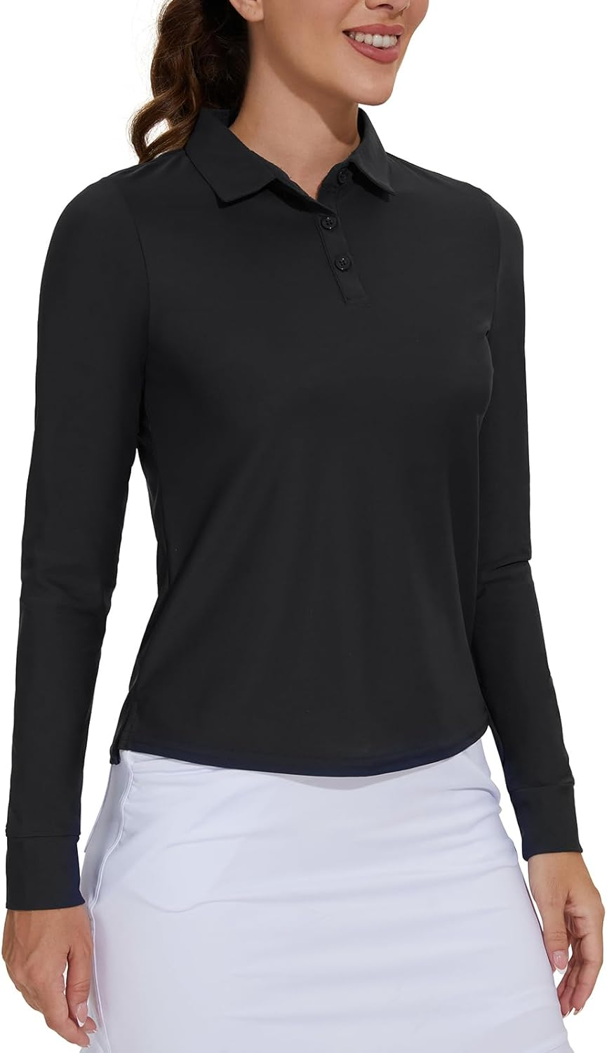 M MOTEEPI Womens Golf Shirt Long Sleeve UPF 50+ Quick Dry Athletic Polo Tennis Tops Sun Protection with 3-Button