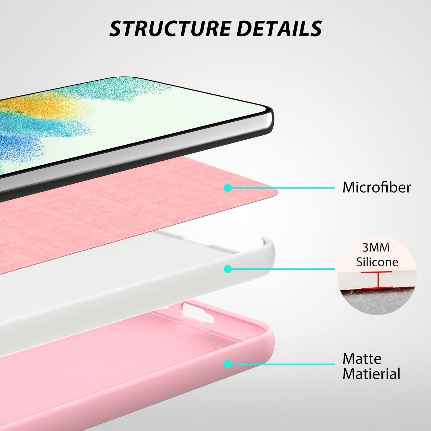 ZUSLAB Galaxy S22 Case 5G Nano Silicone Shockproof Gel Rubber Bumper Protective Cover - Pink - Navy image number 4