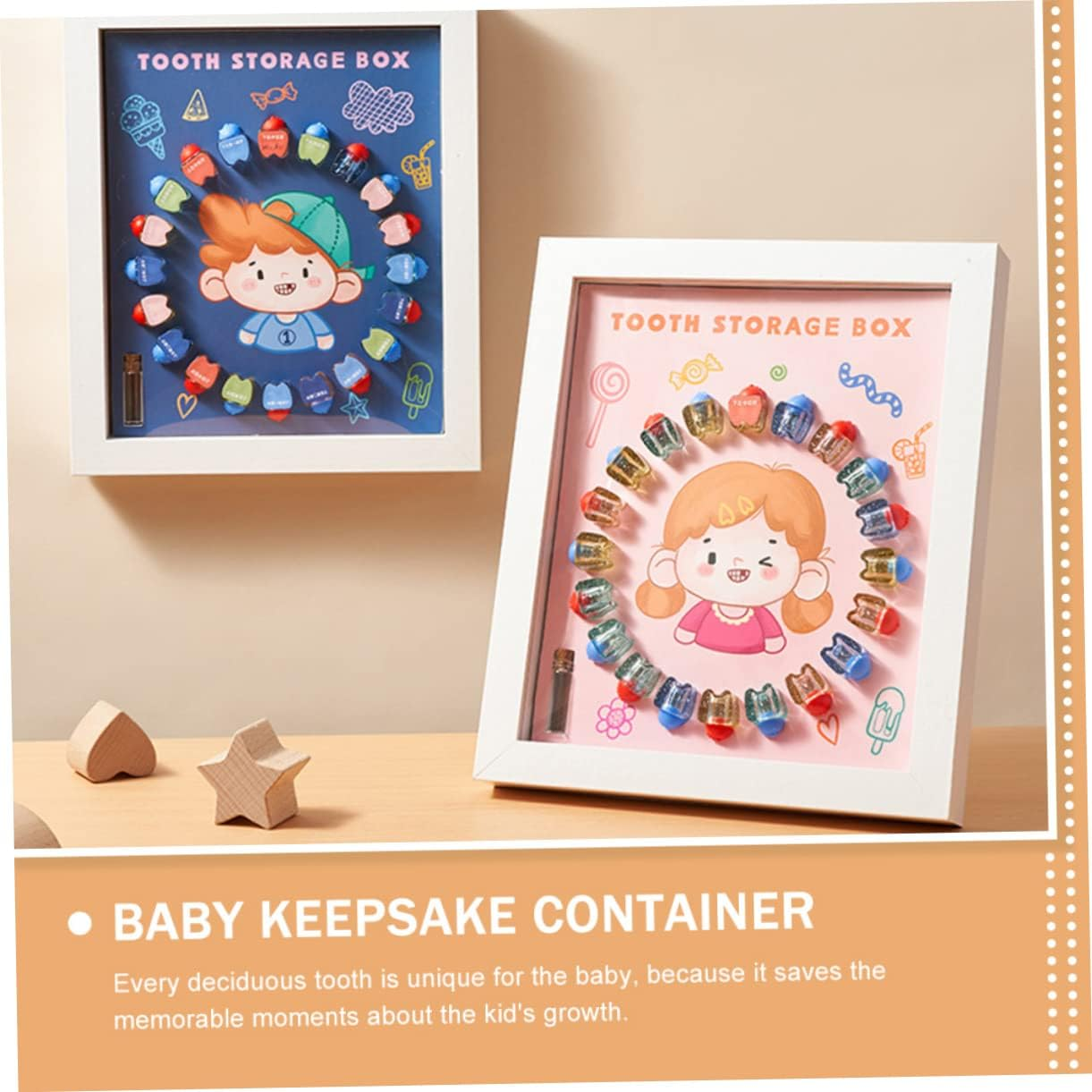 Baby Tooth Keepsake Box Case for Girls White Frame Deciduous Teeth Storage Organizer Suitable for Childhood Memory