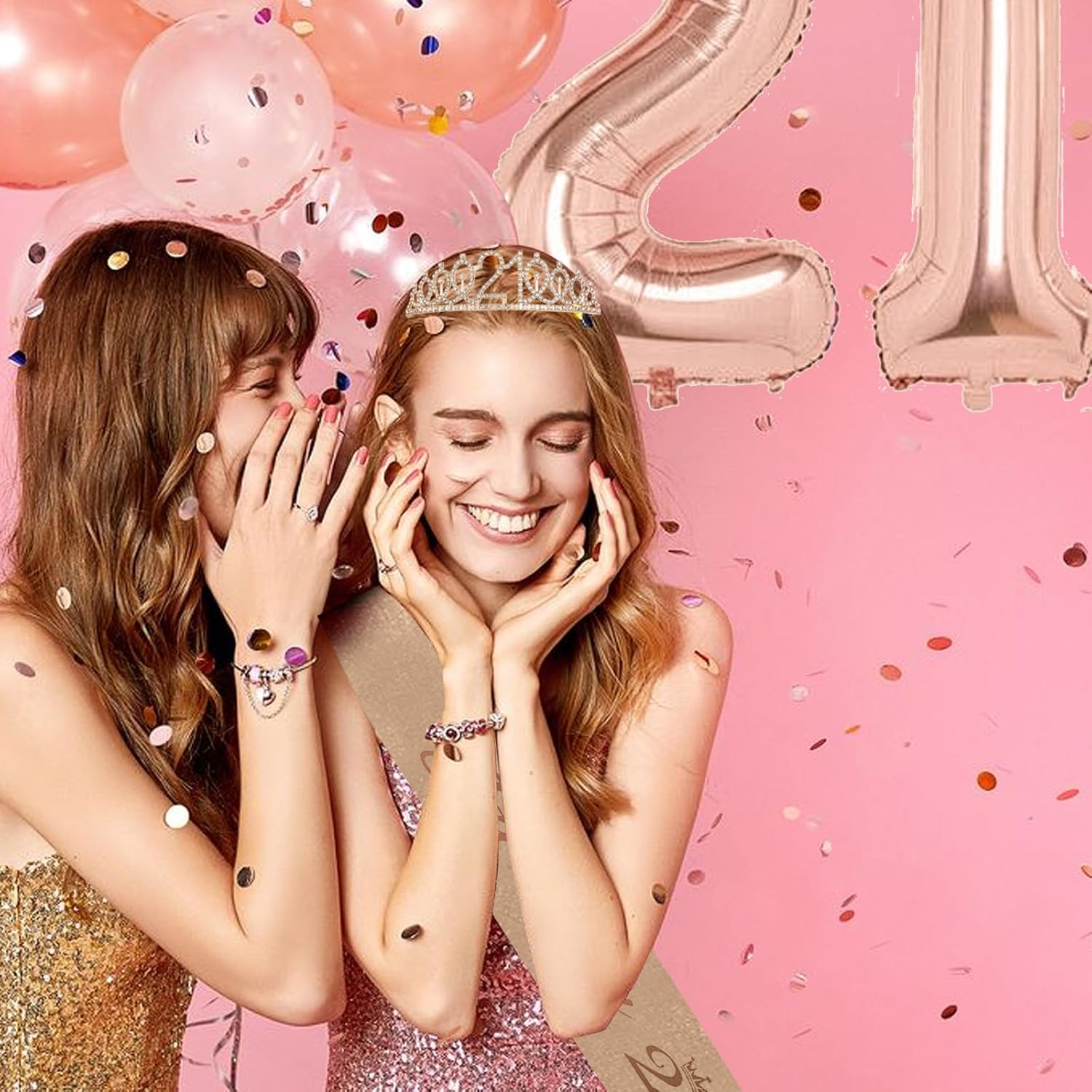 Happy 21St Birthday Decorations, 21St Birthday Tiara Crown, Birthday Cake Topper and Number 21 Candles, Birthday Sash, Rose Gold 21 Year Old Birthday Party Decorations for Women Gifts image number 3