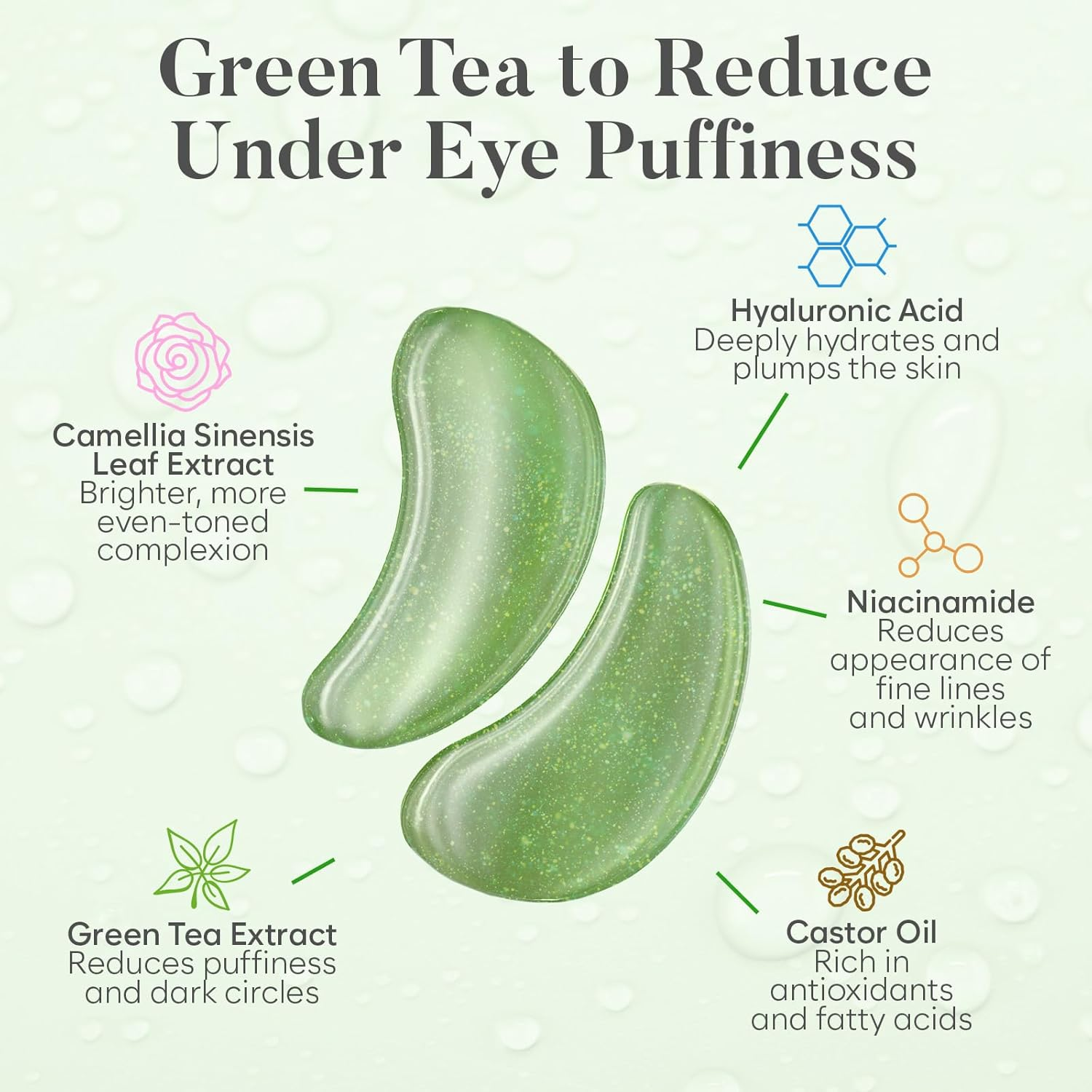 BLOOMORA Green Tea under Eye Patches (30 Pairs) - for Dark Circles & Puffiness - Hydrating Green Tea Eye Mask image number 2