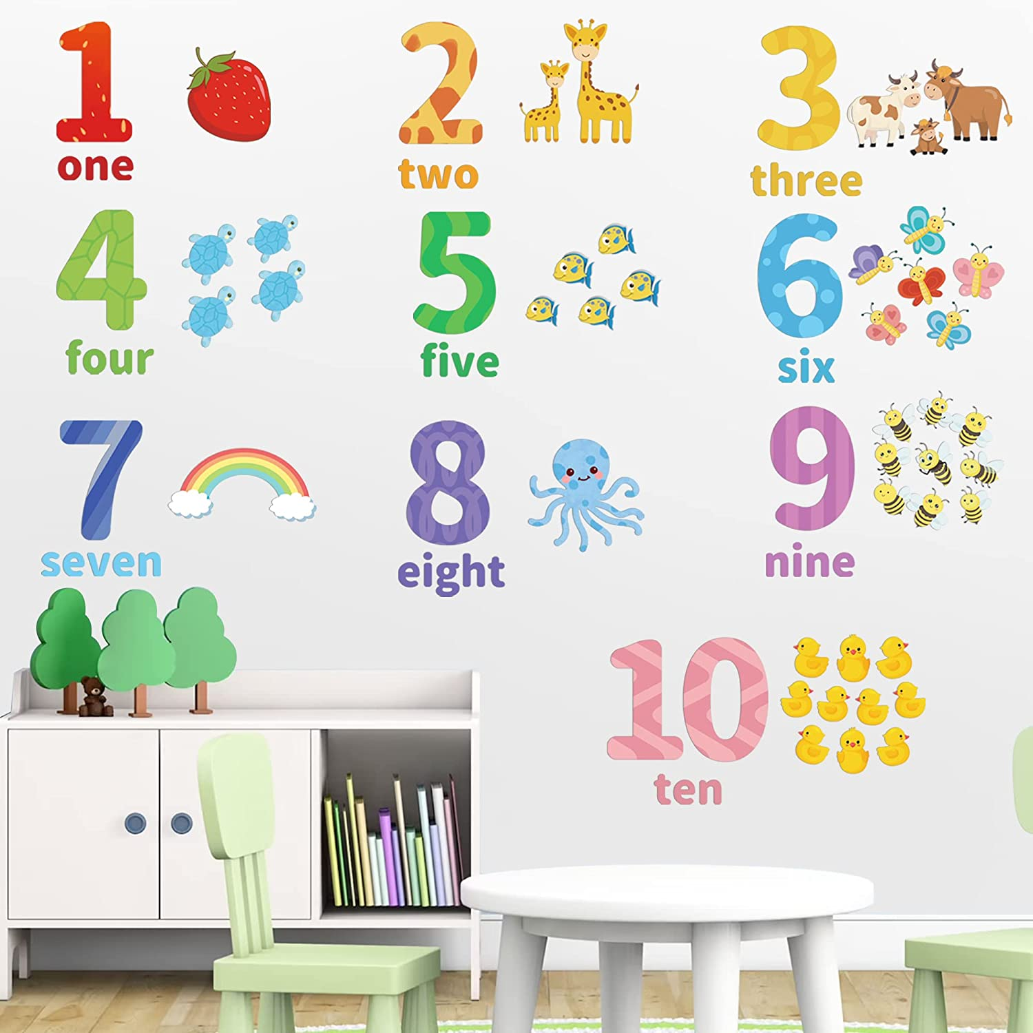 Large Number Wall Decals Stickers Educational Learning Wall Sticker Animal Arabic Numbers 1-10 Vinyl Counting Decals Peel and Stick Removable for Children Kids Toddlers Classroom Playroom Daycare image number 1