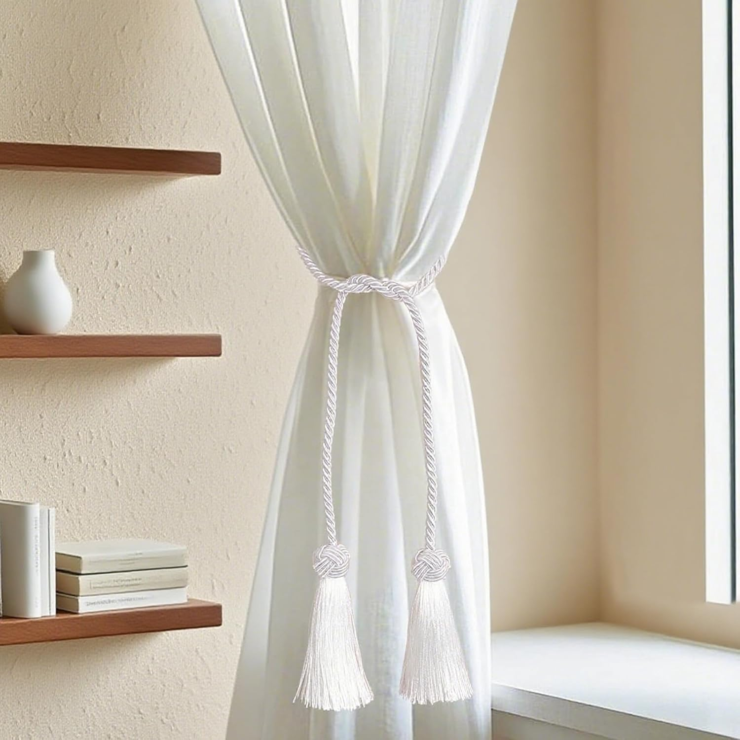 4 Pack Curtain Tiebacks Handmade Braided Tiebacks with Tassel for Home Office Room Window Decoration - Gold image number 7