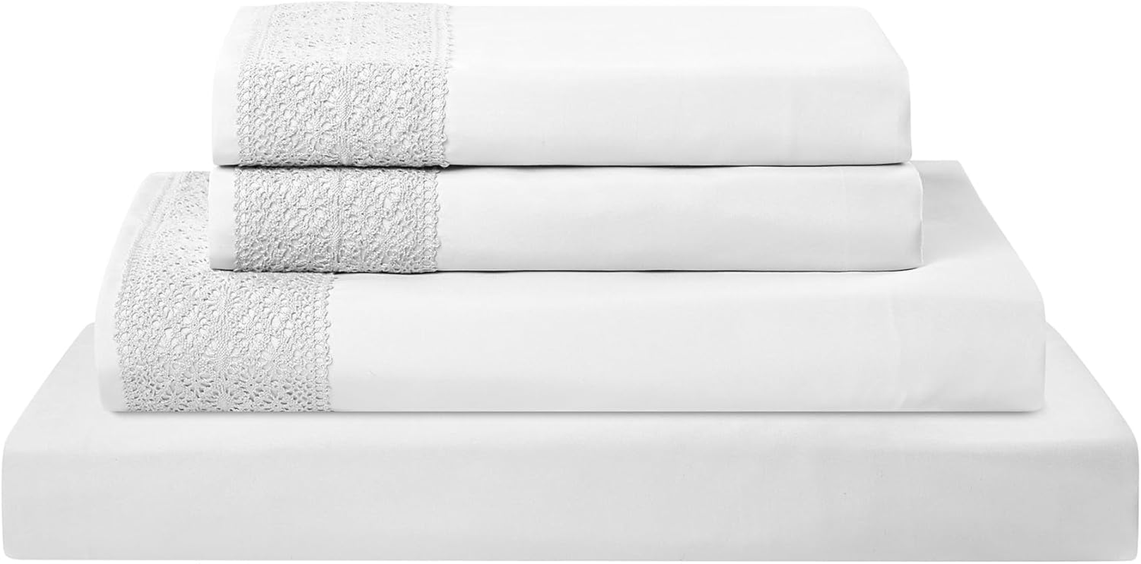 Modern Threads Soft Microfiber Crochet Lace Sheets - Luxurious Microfiber Bed Sheets - Includes Flat Sheet, Fitted Sheet with Deep Pockets, & Pillowcases White Queen image number 3