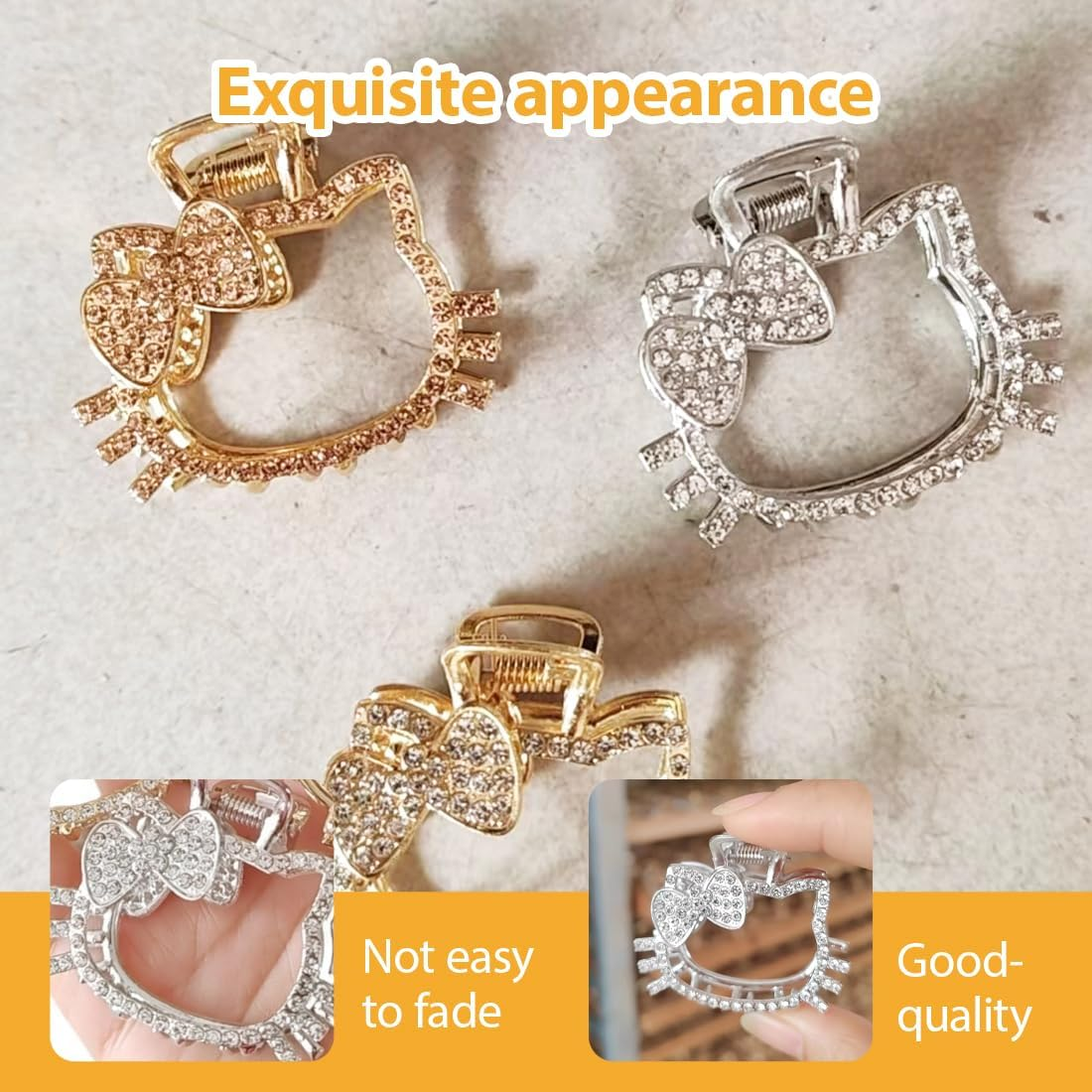 JAWUZ 3Pcs Kitty Hair Clip Metal Hair Clip Glitter Crystal Hair Clips Metal Hair Accessories for Women and Girls image number 4