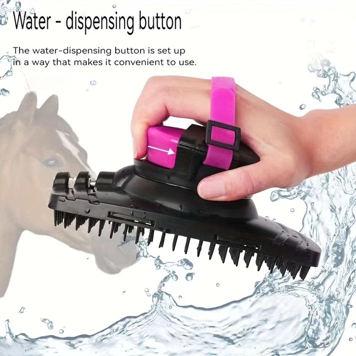 AIMALL Horse Bath Massage Brush with Water Spray Function 7.16X4.17X3.14In Grooming Tool for Equestrian Supplies Harness Cleaning Pet Washing Scrubber with Reservoir Strap image number 6