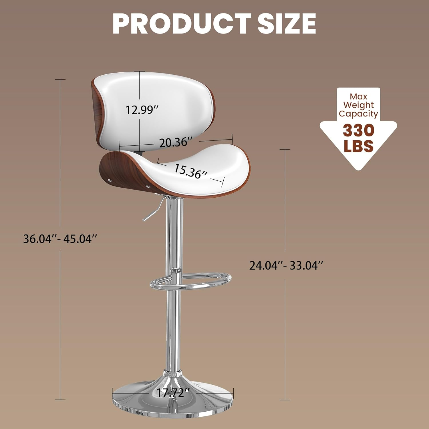 Bar Stools Set of 2, Bar Stools for Kitchen Island with Bentwood Back and Leather Seat, Swivel Barstools for Kitchen Counter, Bar, White image number 1