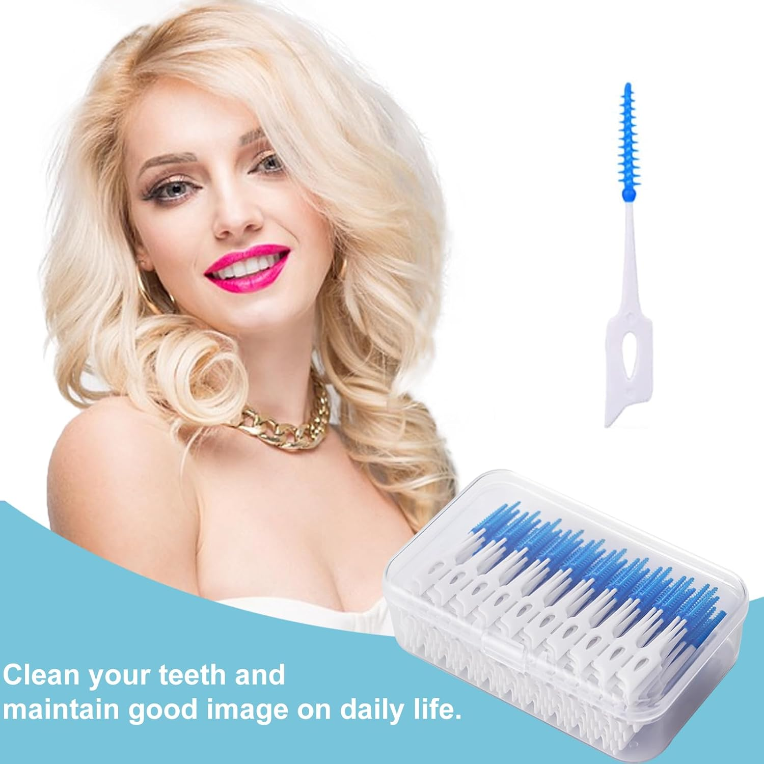 Interdental Brushes, Silicone Toothpicks, Floss Sticks, Efficient Cleaning, Narrow Gaps, Blue Teepees Toothbrushes for Mouth Cleaning, 220 Pieces image number 5