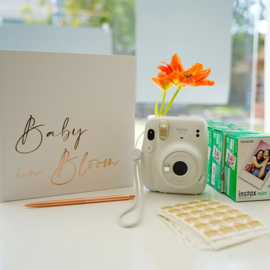 Calculs Baby in Bloom Picture Book Polaroid Baby Shower Guest Book Babies Scrapbook, White Cover, Rose Gold Foil Stamping, Blank White Pages image number 2