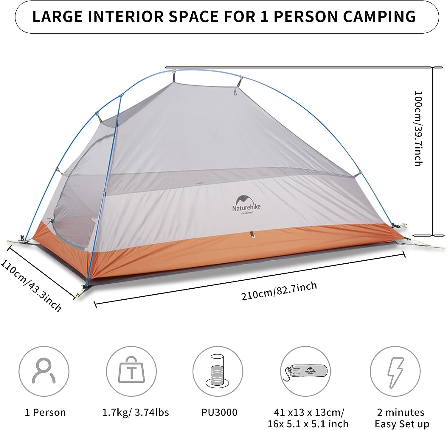 Naturehike Upgraded Cloud-Up 1 Person Backpacking Camping Tent Lightweight Outdoor Tents for 1 Person Camping image number 1