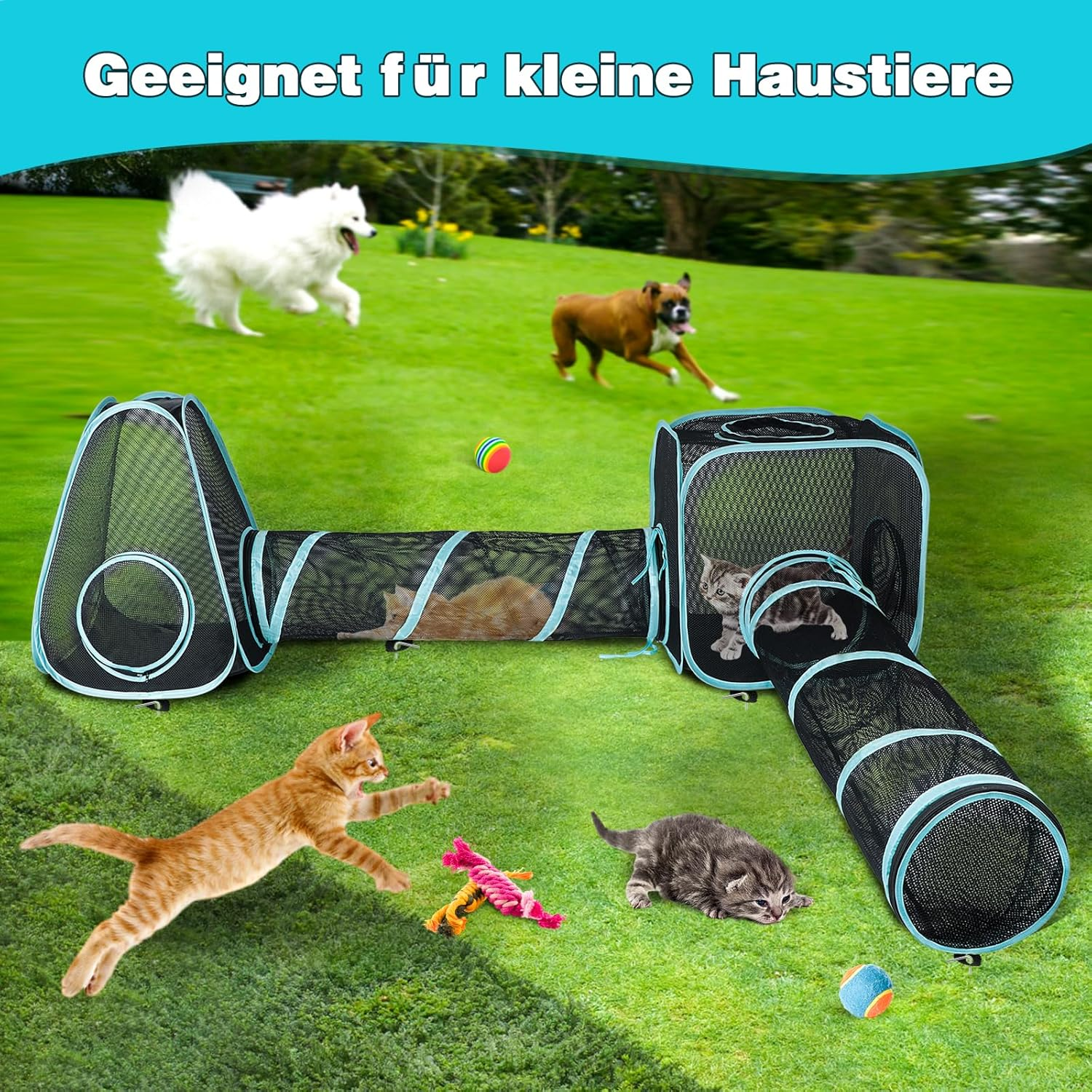 HYLYUN Outdoor Enclosure for Cats Cat Tunnel, Portable Mesh Tent Tunnel in Multiple Ways Play Tunnel 4-In-1 Cat Tent Suit Cat Playhouse Playground Outdoor House for Kitty Small Animals image number 3