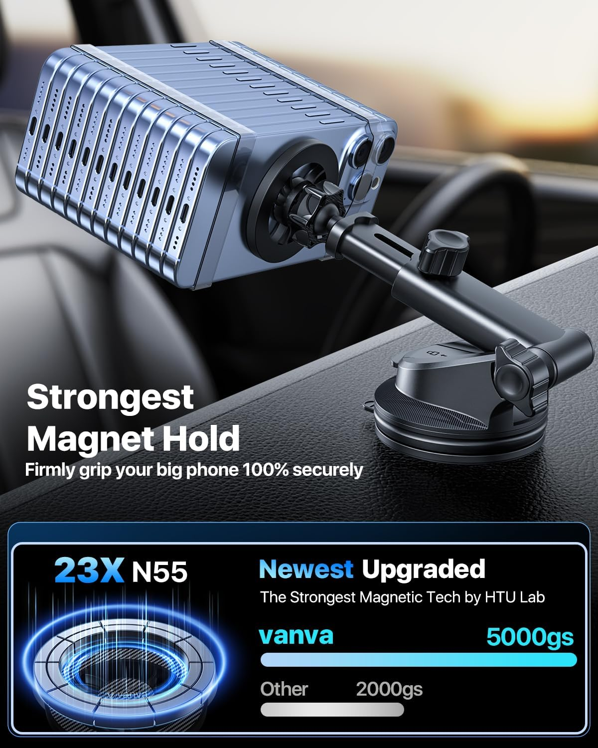 Vanva for Magsafe Car Mount [ Military-Grade Protection ], Magnetic Phone Holder Fordashboard/Windshield/Air Vent, Universal Cell Phone Holder Compatible with Iphone 17/16/15/14/13/12 & Samsung (B1) image number 4