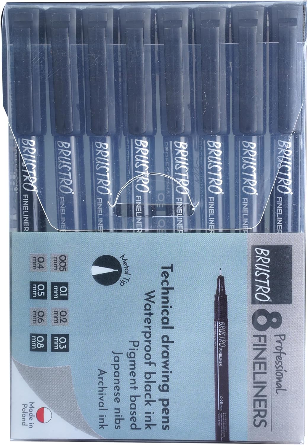 BRUSTRO Professional Pigment Based Fineliner |Black| Set of 8 - Tip Size 0.05Mm, 0.1Mm, 0.2Mm, 0.3Mm, 0.4Mm, 0.5Mm, 0.6Mm and 0.8Mm| Technical Drawing,Waterproof,Artist Illustration,Sketching,Mandala image number 4