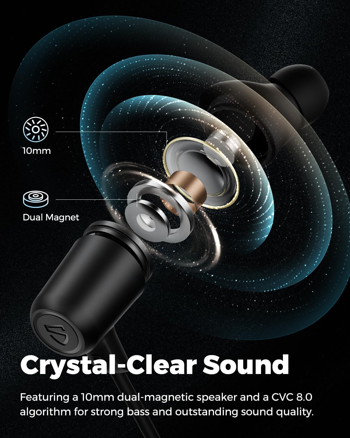 Soundpeats Neckband Headphones, Q35 HD+ Bluetooth 5.2 Neckband Earphones Stable Comfort, 17Hrs Wireless Earbuds Dual-Magnetic Speaker, IPX5 Waterproof Sports Earphones, Type-C, App, QCC3040 image number 6