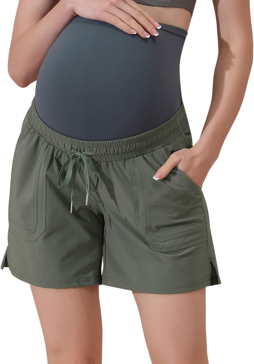 Maacie Women'S Maternity Shorts Quick Drying Breathable over the Belly Sporty Shorts with Liner Pockets