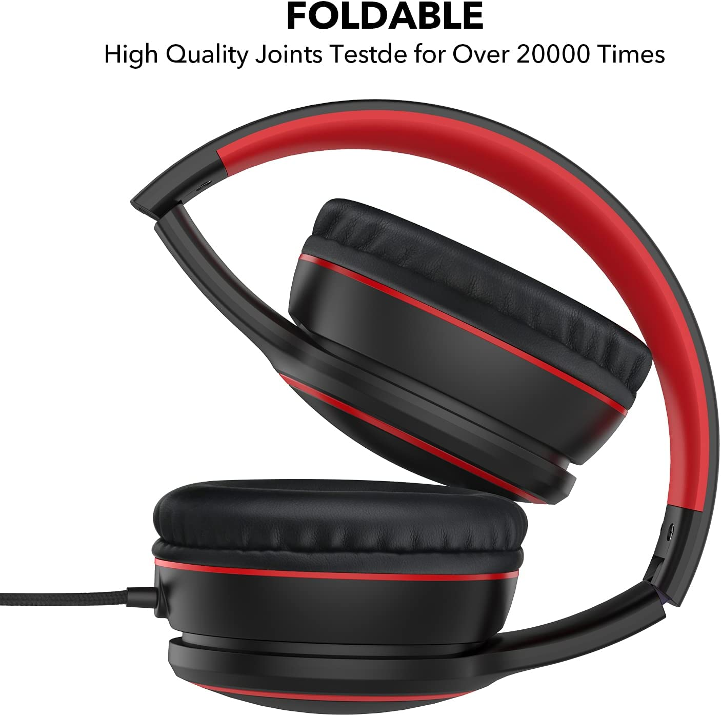 RORSOU R10 On-Ear Headphones with Microphone, Lightweight Folding Stereo Bass Headphones with 1.5M Tangle Free Cord, Portable Wired Headphones for Smartphone Tablet Computer MP3 / 4 (Black) image number 4