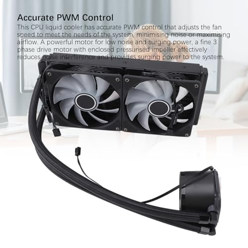 240Mm CPU Liquid Cooler, CPU Water Cooler, Dual PWM 120Mm ARGB Water Cooler, AM4 AM5 Server Workstation Cooling Fan for 115X 1200, High Performance Pump image number 3