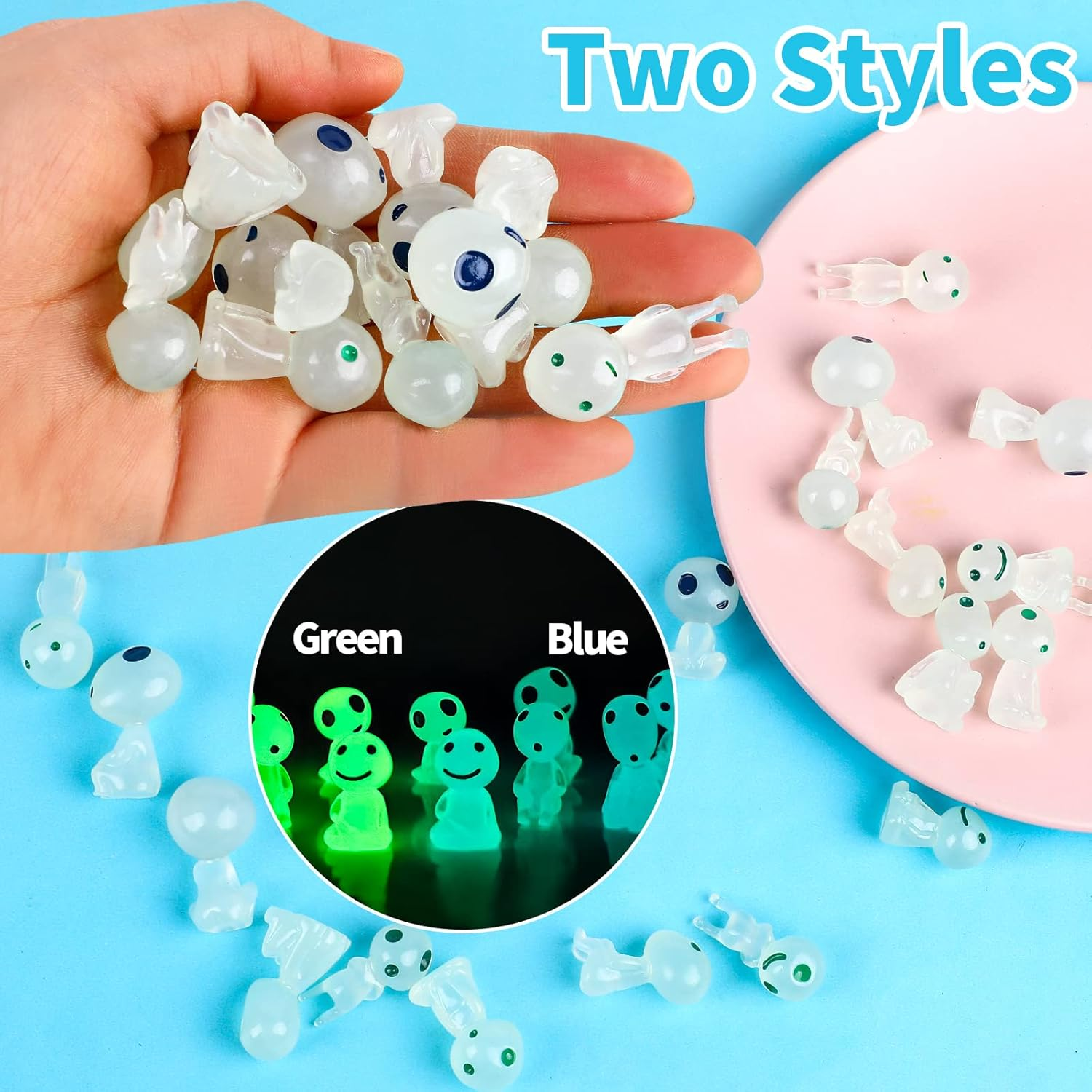 KIMOBER 20PCS Mini Glow in Dark Tree Elves,Luminous Resin Ghost Micro Miniature Tiny Alien Figures for Garden Moss Landscape Aquarium Dollhouse Decoration DIY Terrarium Crafts