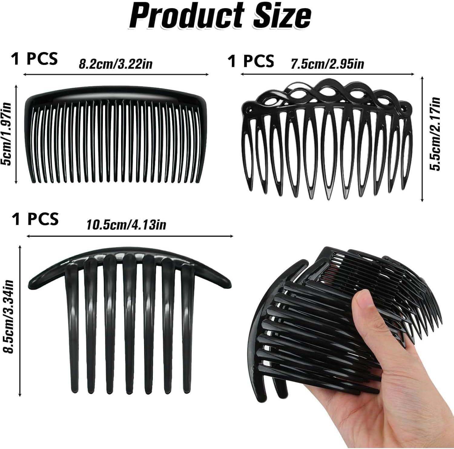 Pack of 3 Hair Combs Slides, Plastic French Twist Side Combs Strong Hold Twist Teeth Slide Clips Accessories Black Comb for Multiple Hairstyles Girls Women Girls Thick Fine Hair image number 5
