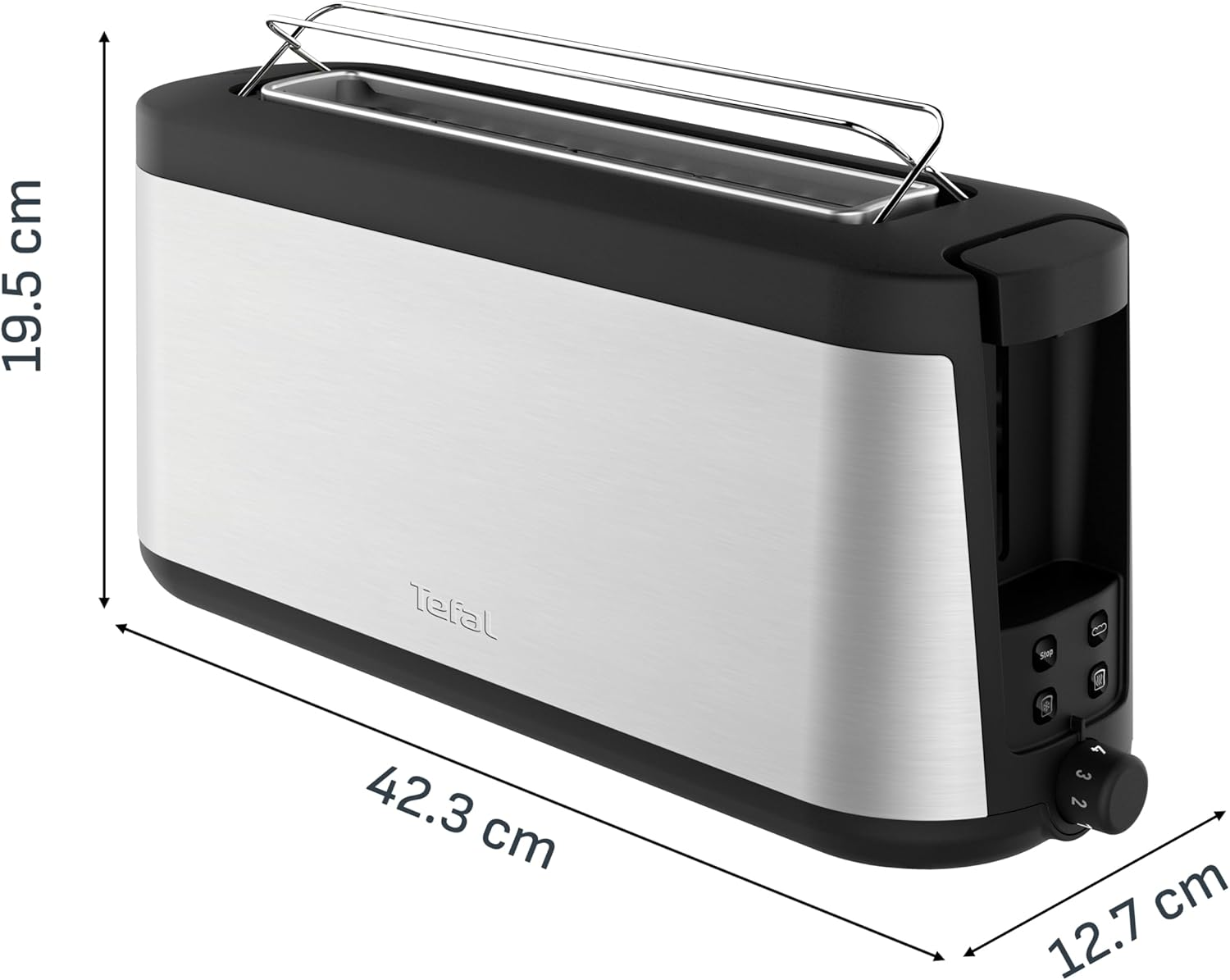 Tefal Element TL4308 Long Slot Toaster | 7 Browning Levels | 1000 Watt | Integrated Bun Attachment | Elegant Design | Black/Stainless Steel image number 1