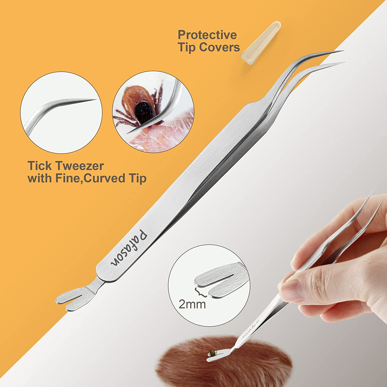 PAFASON Premium Tick Removal Tweezer Set, Dual-Headed, Multi-Functional Stainless Steel Twister Remover for Dogs, Cats, Humans, Storage Case image number 4