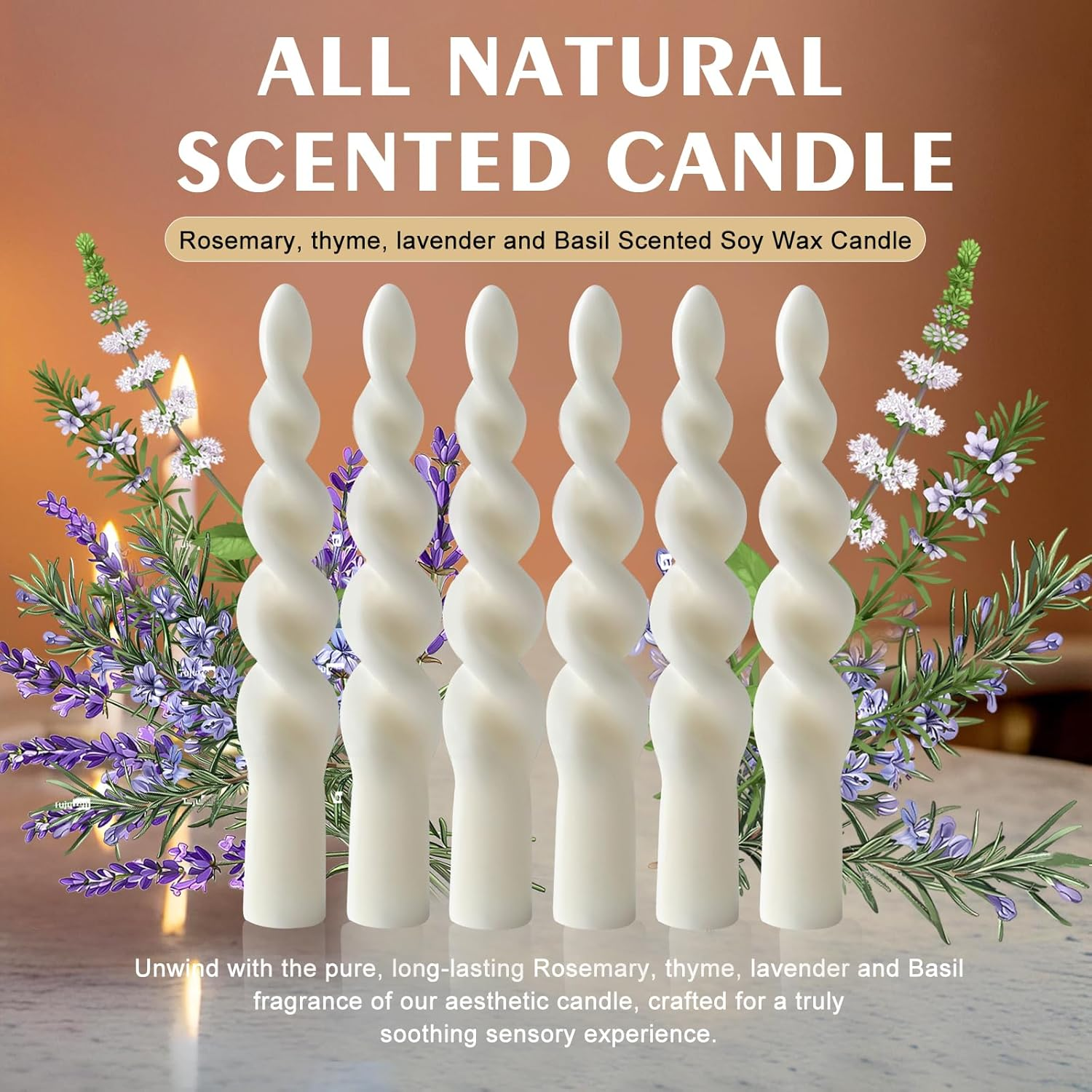 Screw Candle - White Colour - Set of 6 in Box - Decorative Household Candles - Burning Time 7 Hours - French Vanilla Floral - Natural Plant Wax - without Palm Oil