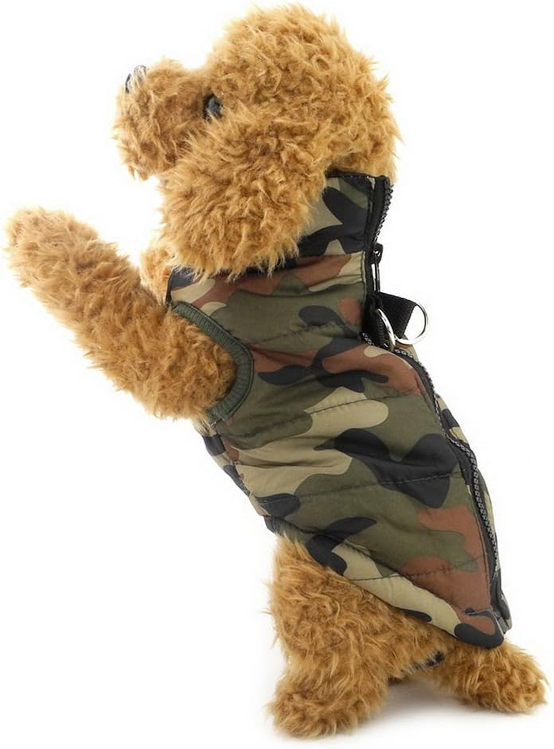 SELMAI Camo Waterproof Small Dog Cat Winter Coat Quilted Vest Jacket Harness with D-Ring Pet Puppy Puffer Coat Chihuahua Cold Weather Clothes Boy Apparel Army Green S image number 1