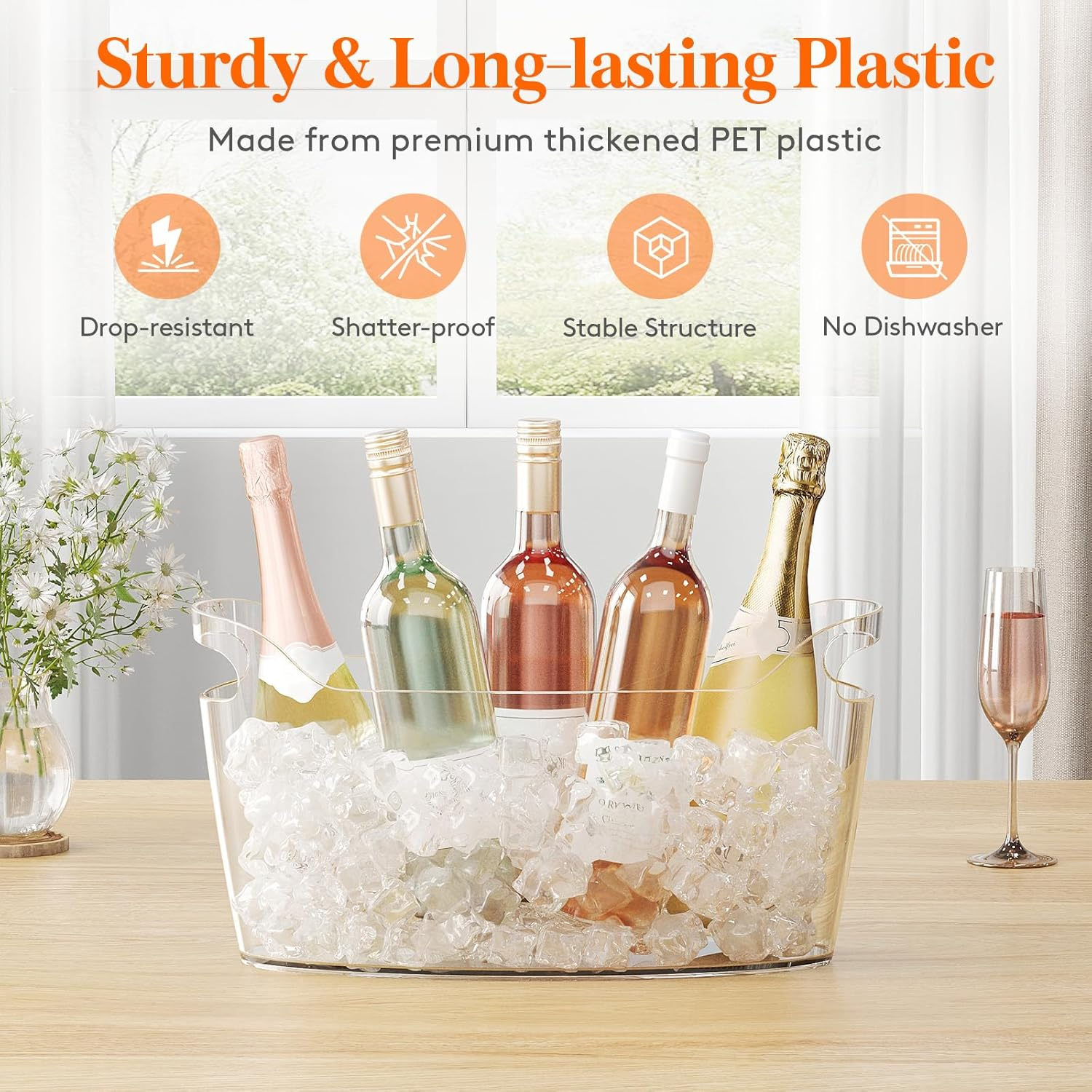 Lifewit 2 PCS Large Ice Bucket (7L) for Parties, Portable Champagne Bucket for Cocktail Bar, Clear Plastic Drink Cooler for Beverage/Wine/Beer/Juice, Mimosa Bar Supplies Chiller Tub with Scoop image number 1