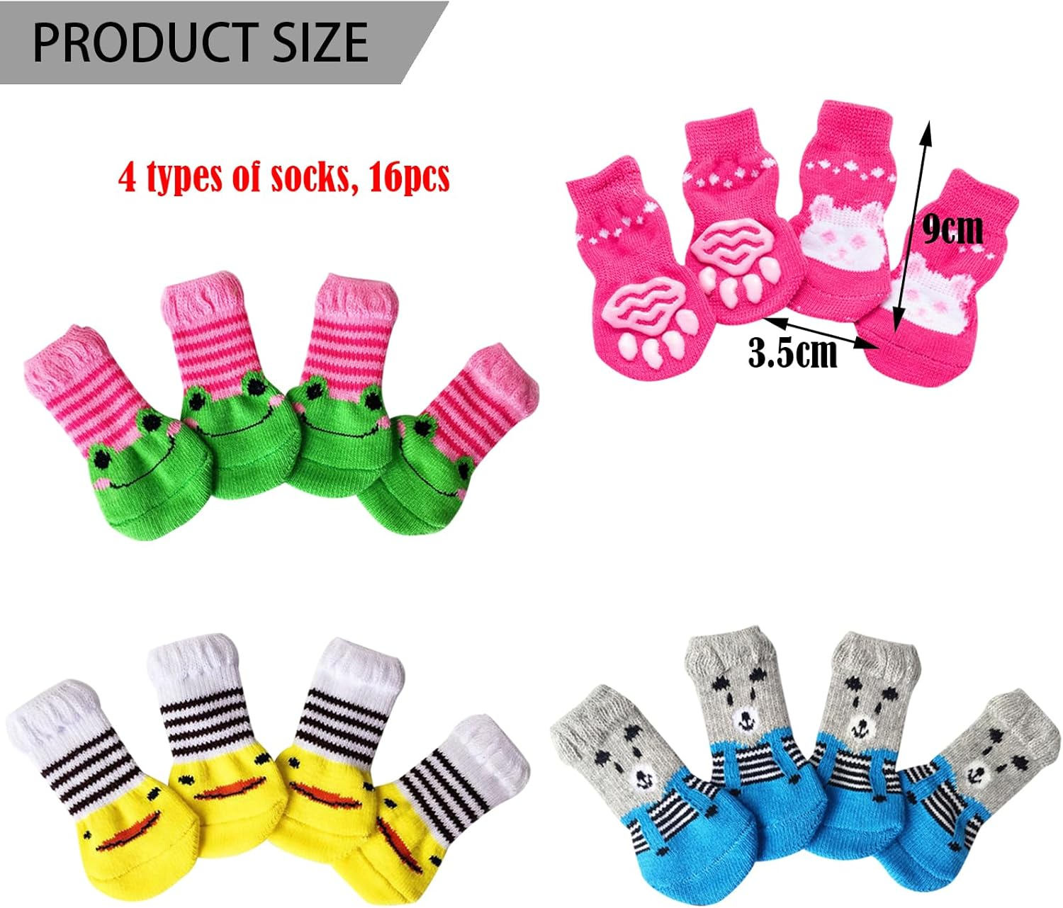 TYXHXTF 16 PCS Anti-Slip Dog Socks with Straps - Pet Paw Protector Shoes for Indoor Outdoor Wear Winter - Suitable for Small Dogs and Cats image number 3