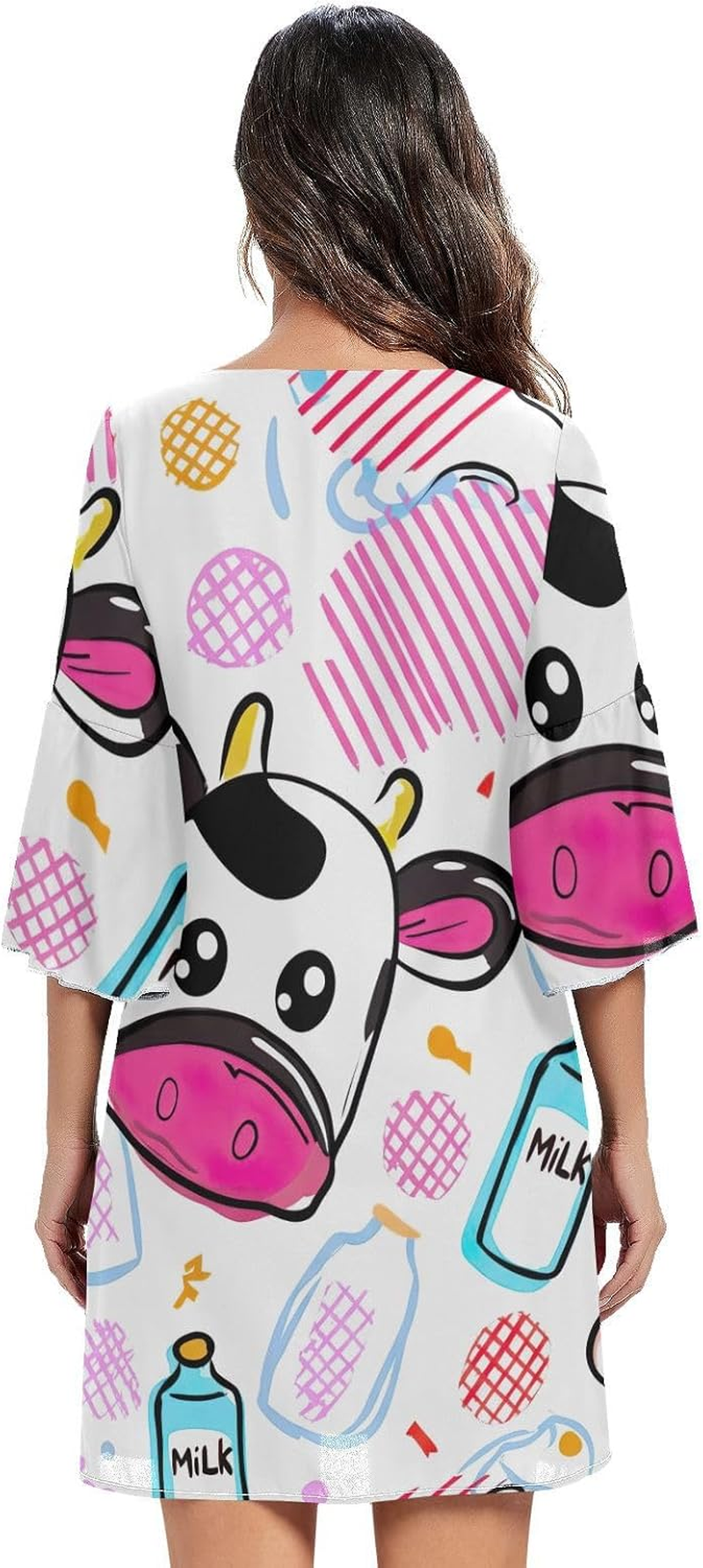 Adorable Cow Pink Casual V Neck Dress Printed Line Maternity Dress S-XXL image number 1