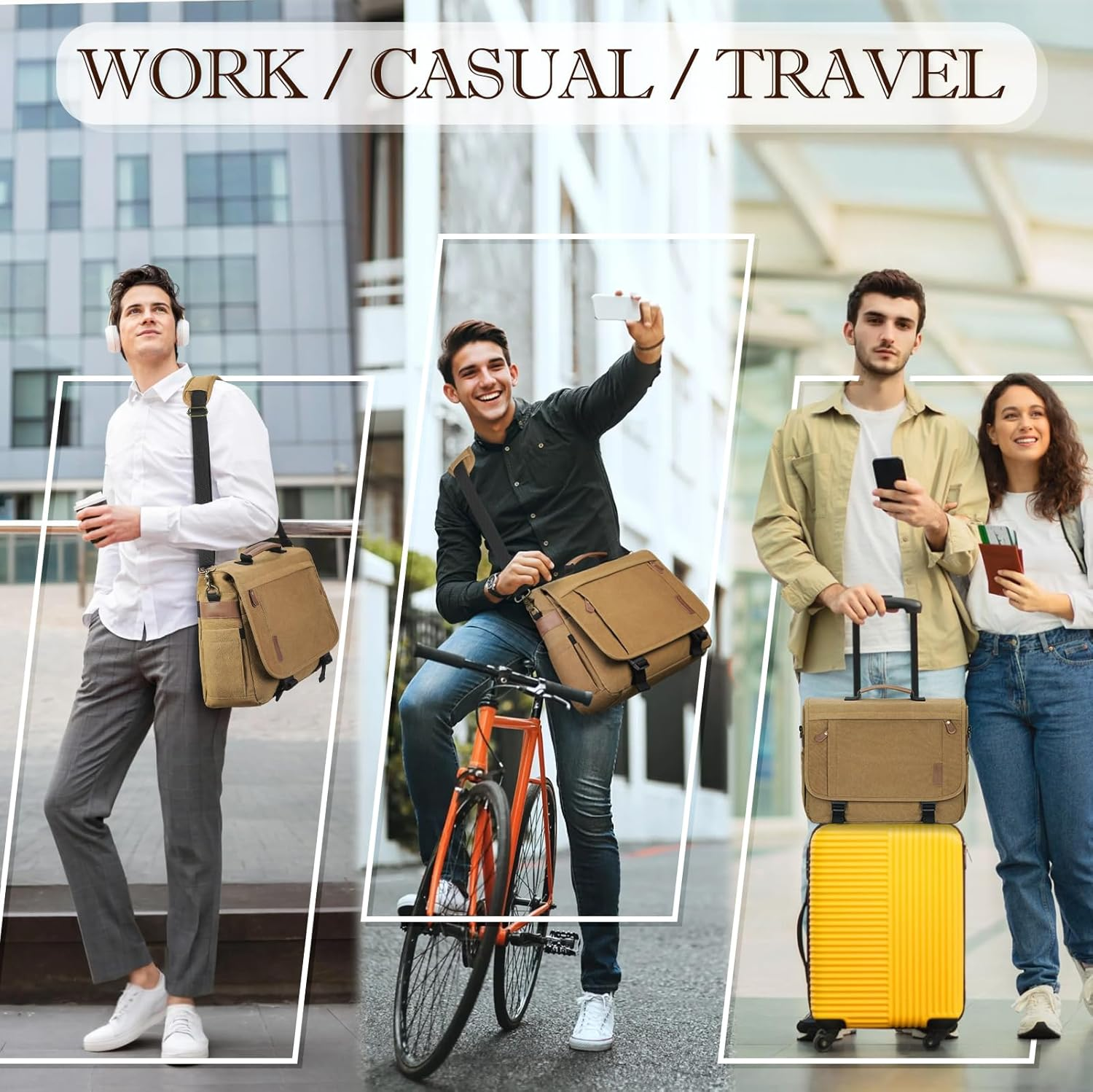 Messenger Bag for Men 17-17.3 Inch Laptop Bag Water-Resistant Canvas Computer Shoulder Bag Office Work Briefcase Large Casual Satchel Bags for Men Bookbag for College