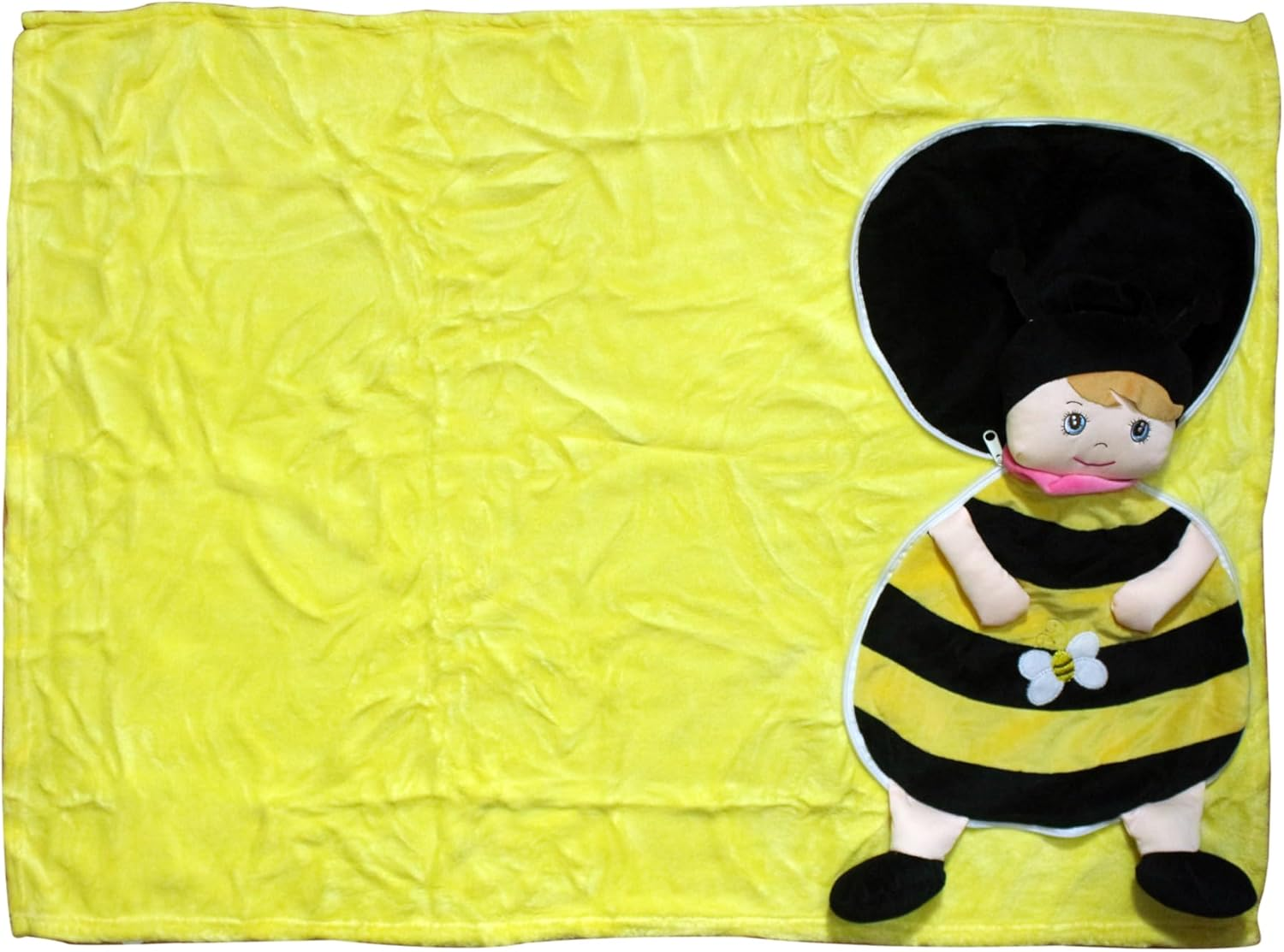 Garden of Arts Houses Soft Buddies Bumble Bee Portable Foldable Soft Blanket Folds into Cushion with Zipper Ideal for Car and Home for Kids and Baby- Set of 1