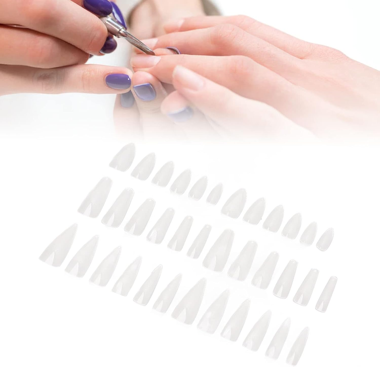 Ejoyous 360PCS ABS Frosted Nail Tips (3 Boxes X 120PCS) Including Coffin/Stiletto/Almond Shapes, Multiple Sizes Fits Professional Nail Artists File/Paint, Home DIY Durable image number 4