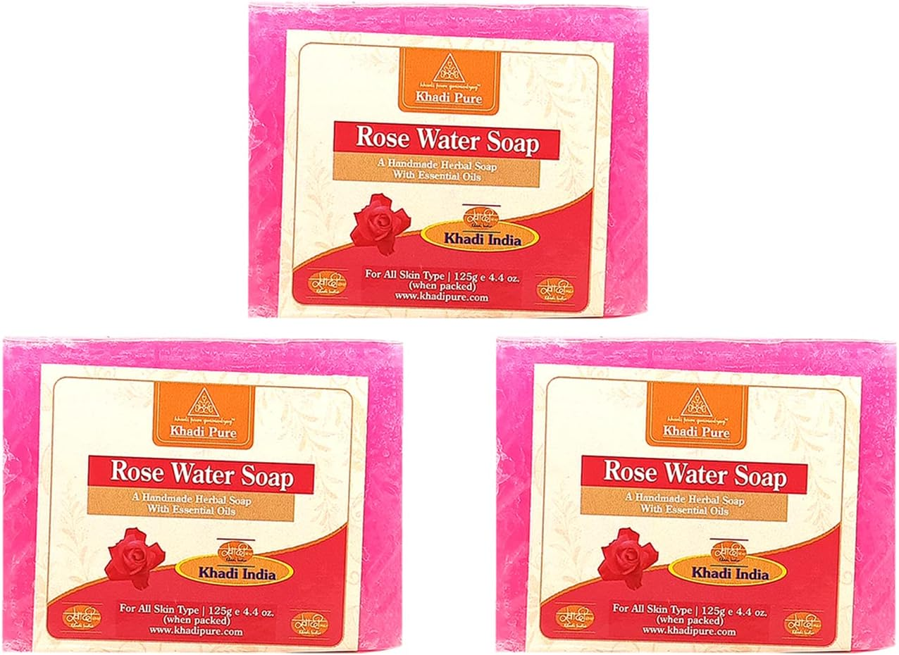 Khadi Pure Herbal Rose Water Soap, 125 G (Pack of 3)