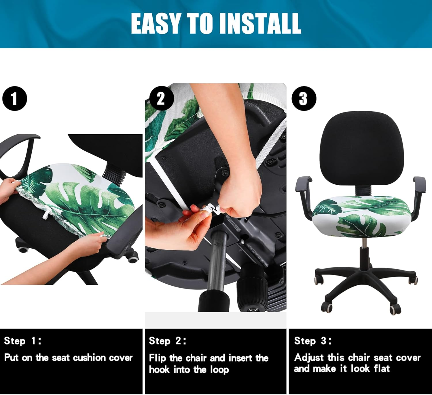 Smiry Printed Office Computer Chair Seat Covers, Stretch Fit Universal Desk Rotating Chair Cover Washable Removable Seat Cushion Protectors - Green image number 1