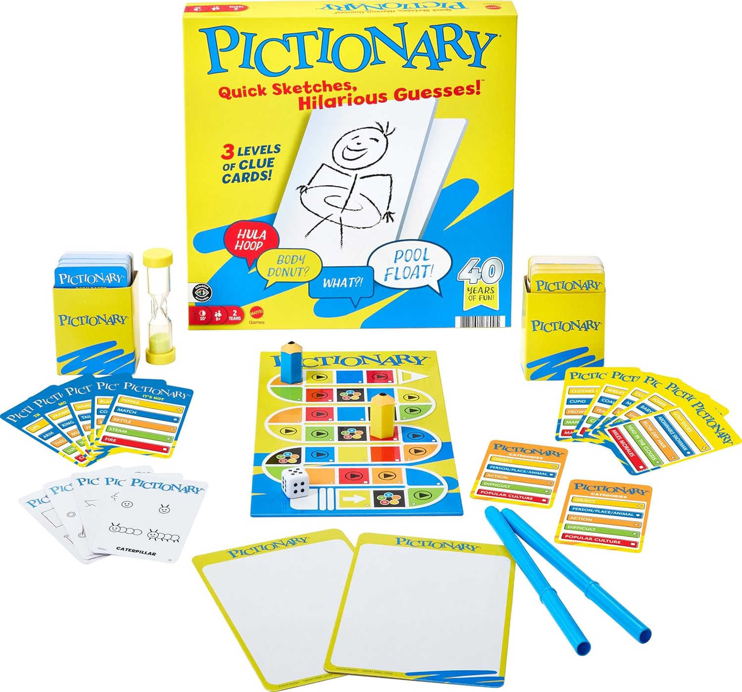 ​Mattel Games Pictionary Family Board Game for Kids, Adults and Game Night for 2 Teams with Erasable Markers, Boards and Sand Timer image number 4