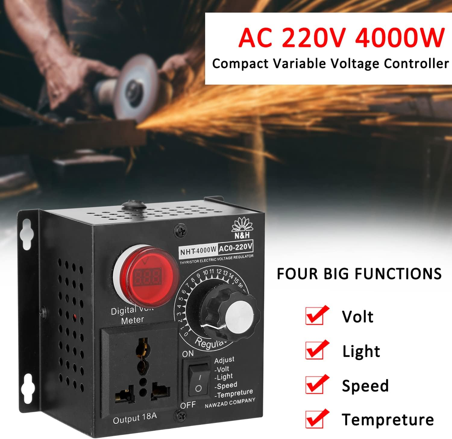 Mingzhe AC 220V 4000W Compact Variable Voltage Controller Portable Speed Temperature Light Voltage Adjuatable Dimmer
