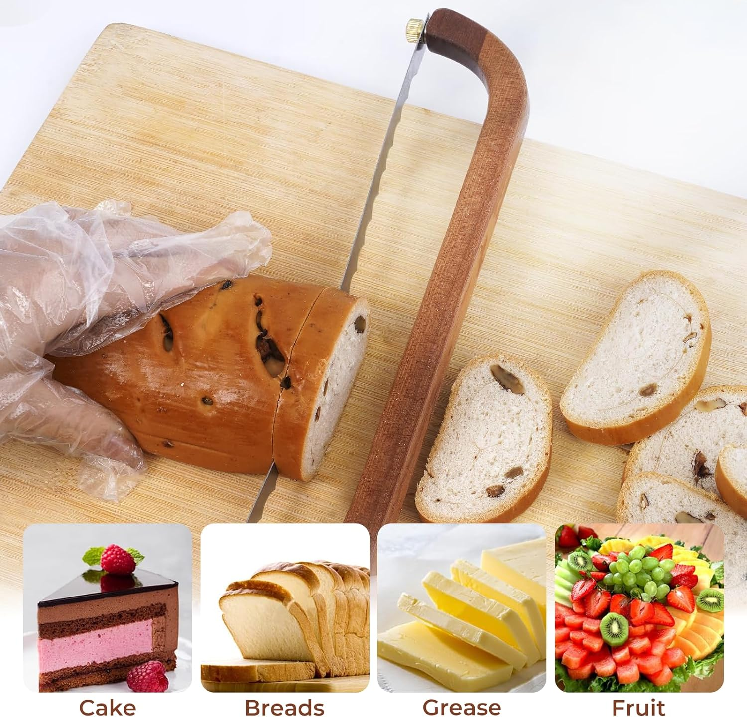 Sourdough Bread Knife for Homemade Bread - Wooden Bread Slicer with Bow Design - Premium Stainless Steel Serrated Saw Bread Cutter for Bagels, Baguettes Vegetables Fruits image number 2