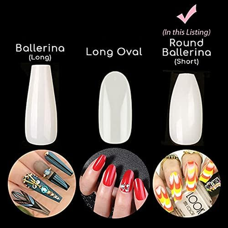 500 Pieces round Ballerina Full Cover Nails (Natural) with Storage Box and 2G Glue, Beauties Factory Natural Ballet False Nail Tips in 10 Sizes (Size 0-9) for Nail Salons DIY Extensions Design image number 5