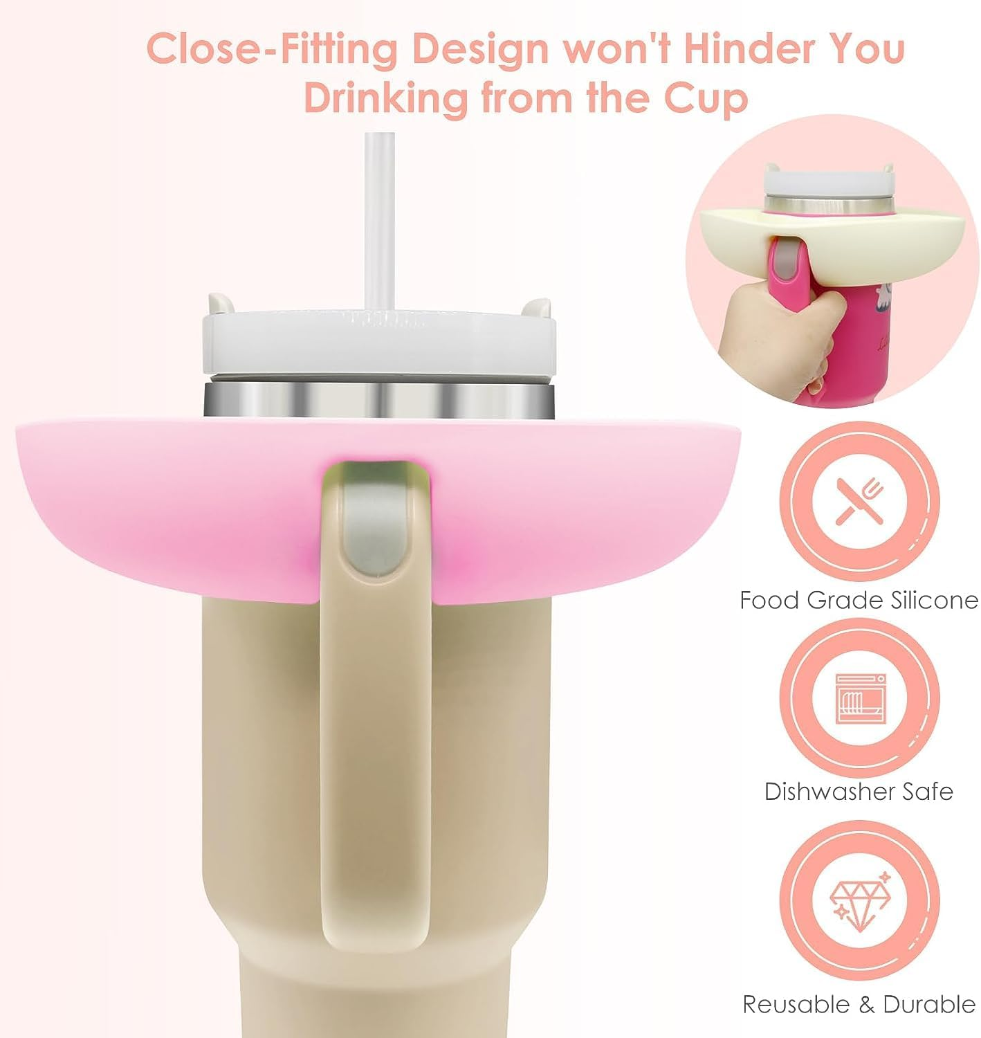 ETHEL Modern Pink Silicone Snack Ring for Stanley Cup 40 Oz with Handle, 4 Compartment Reusable Snack Platters image number 5