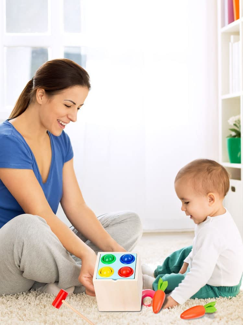 Montessori Wooden Toys with Object Permanence Box Multifunctional Coin Drop Toy for Preschool Kids Colorful Carrot Harvest Toy Early Educational Learning Shape Sorting Toy for Toddlers over 1 Year image number 1